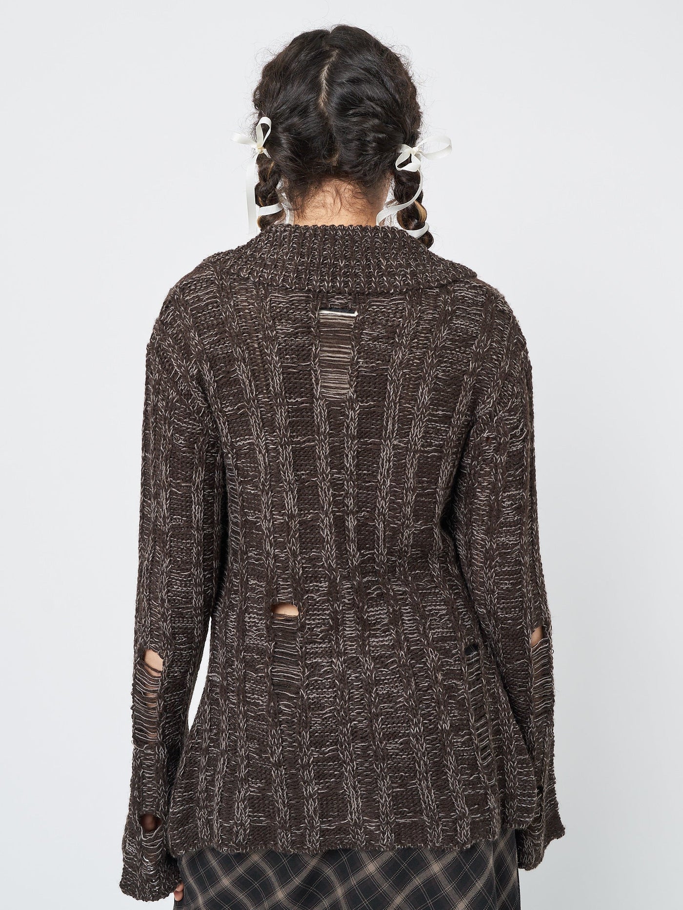 Gem Brown Distressed Knit Cardigan - Minga EU