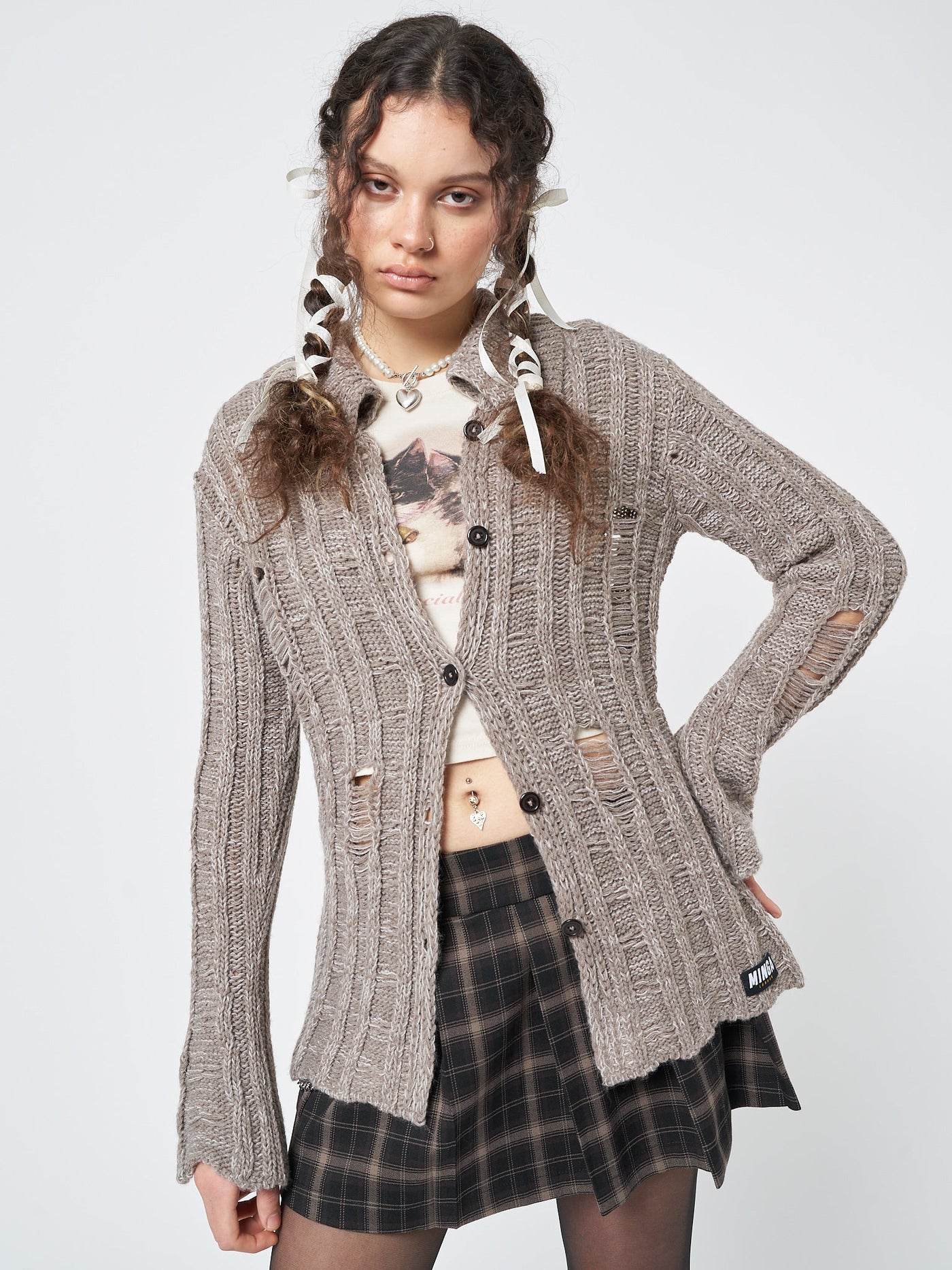 Gem Sand Distressed Knit Cardigan - Minga EU