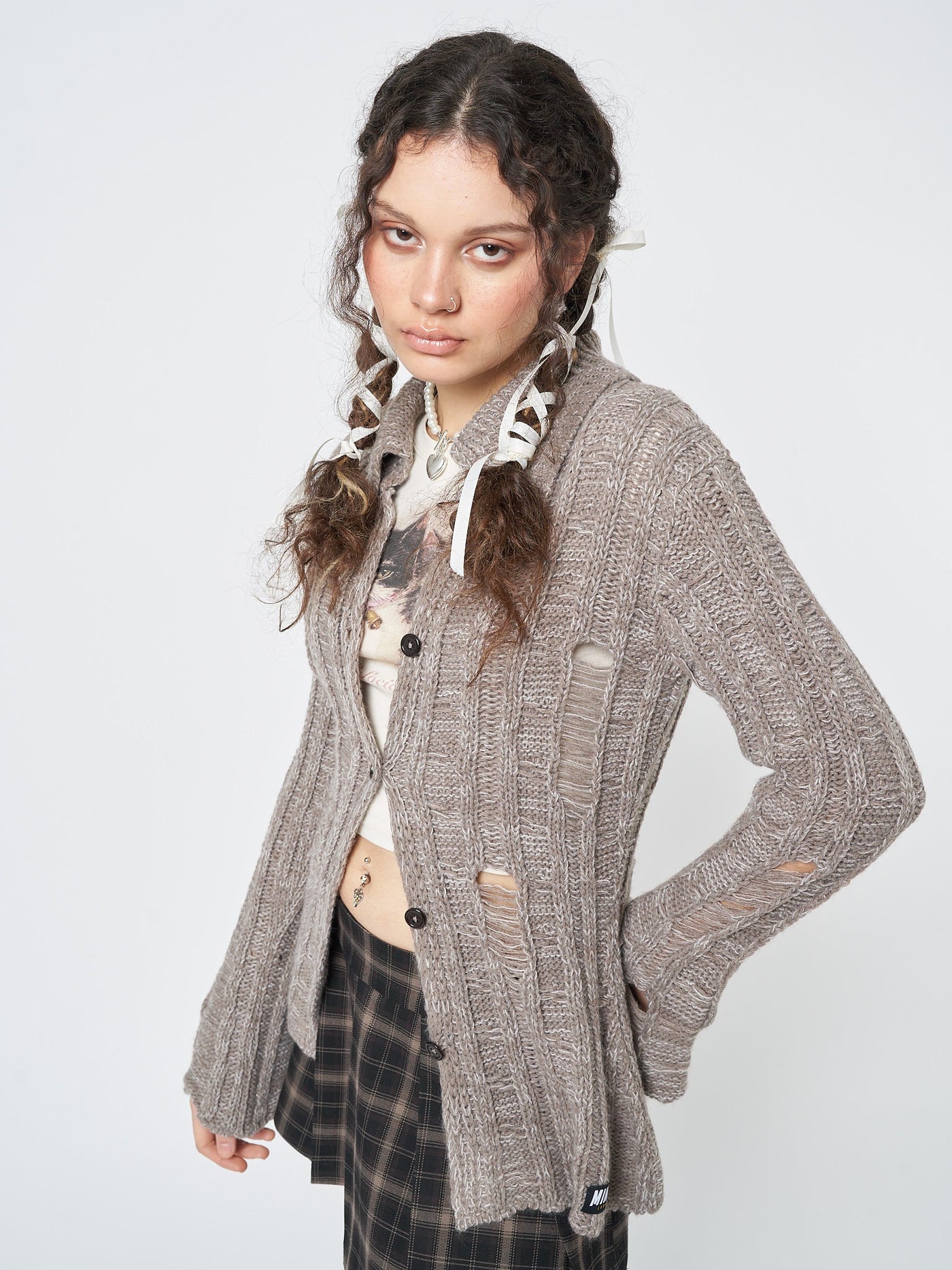 Gem Sand Distressed Knit Cardigan - Minga EU