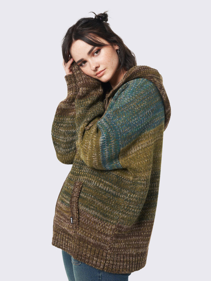 NKNIT KNIT mini hoodie グリーンキラキラ mesh knit zip foodie | NKNIT