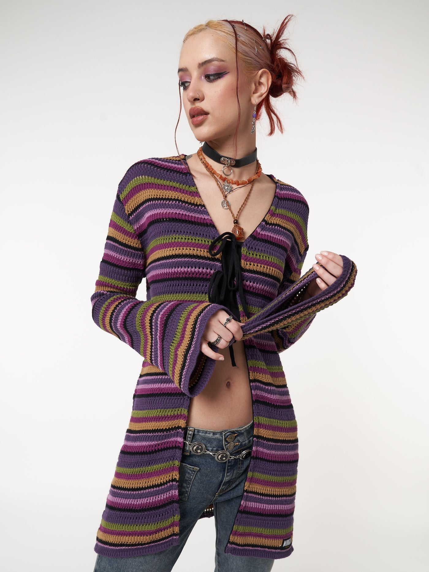 Luna Striped Tie Front Knit Cardigan - Minga EU