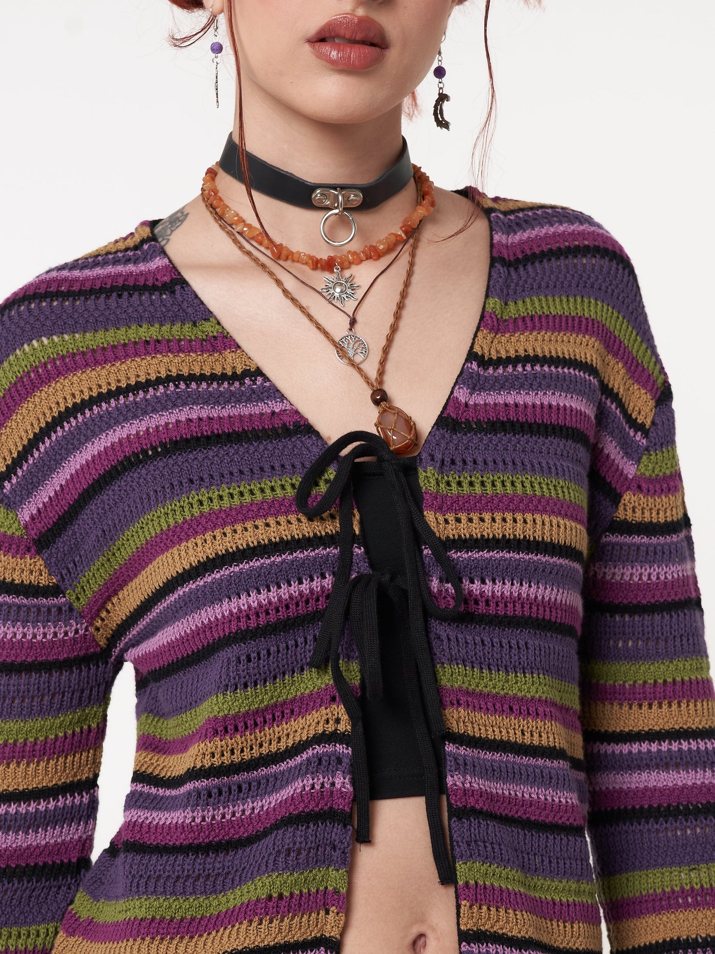 Luna Striped Tie Front Knit Cardigan - Minga EU