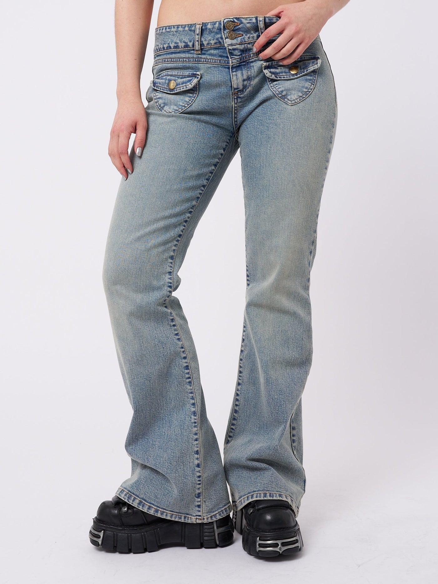 Mia Over Dye Front Pocket Flare Jeans - Minga EU