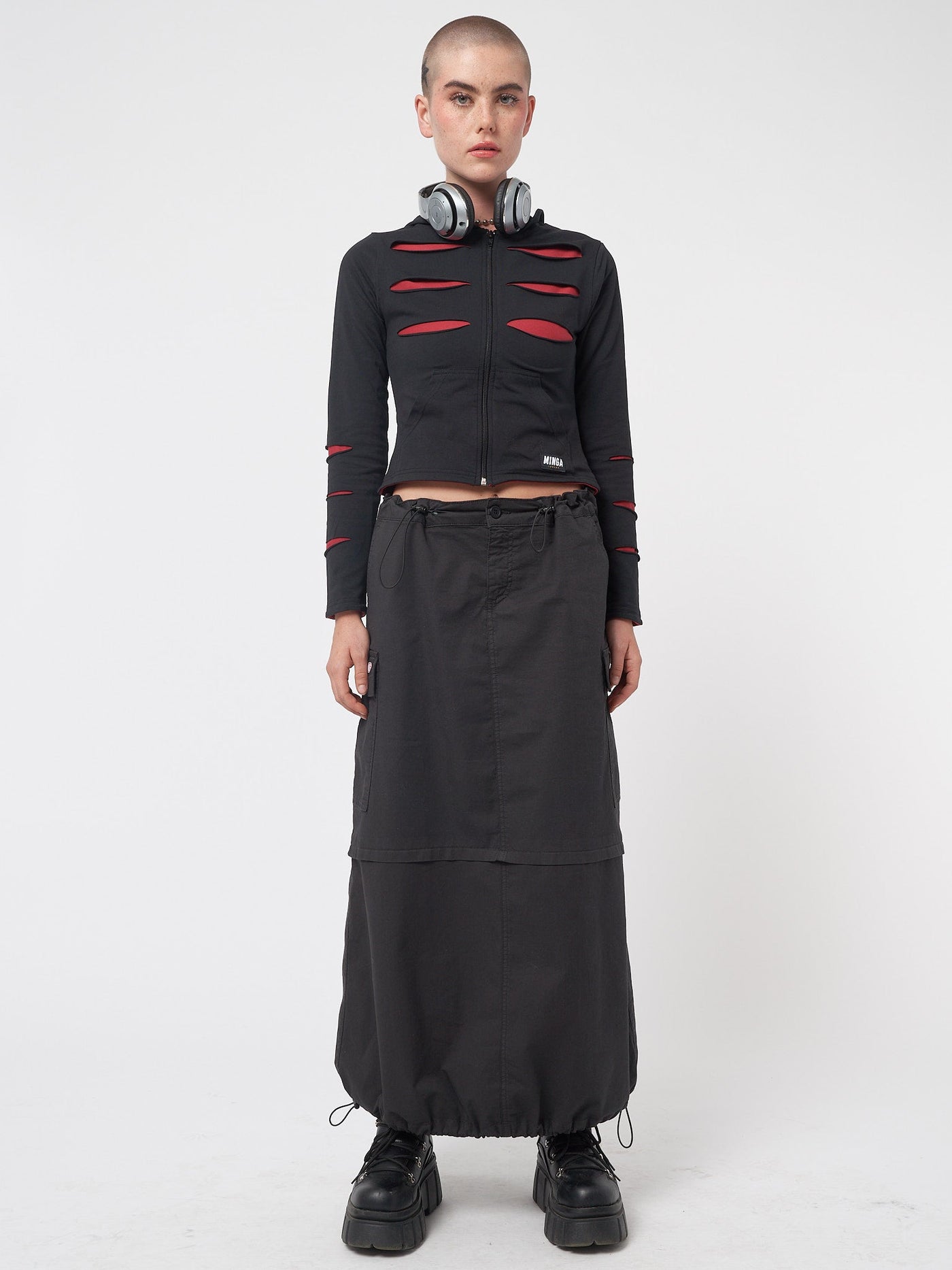 Ruby Black Maxi Tech Cargo Skirt - Minga EU