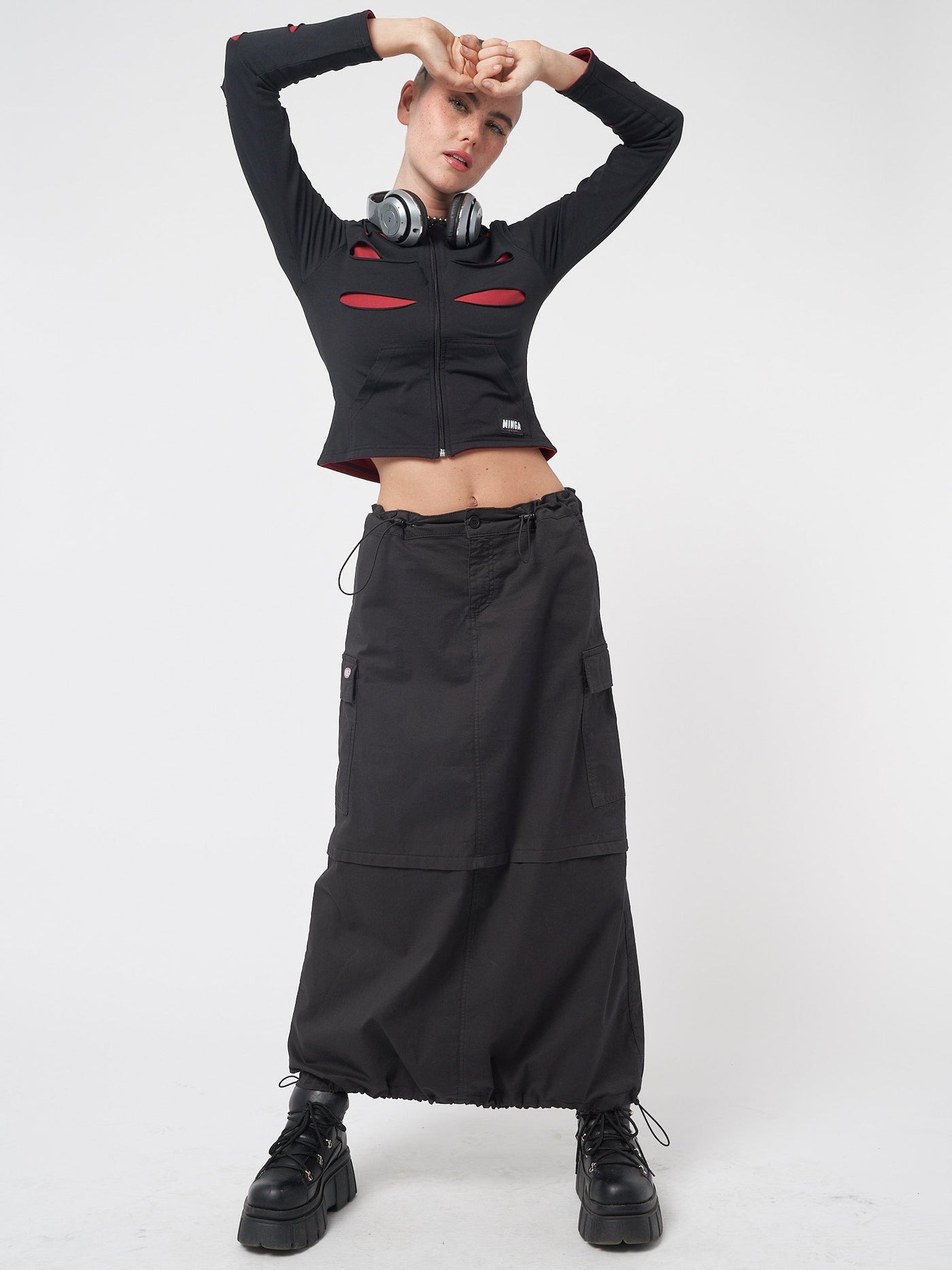 Ruby Black Maxi Tech Cargo Skirt - Minga EU