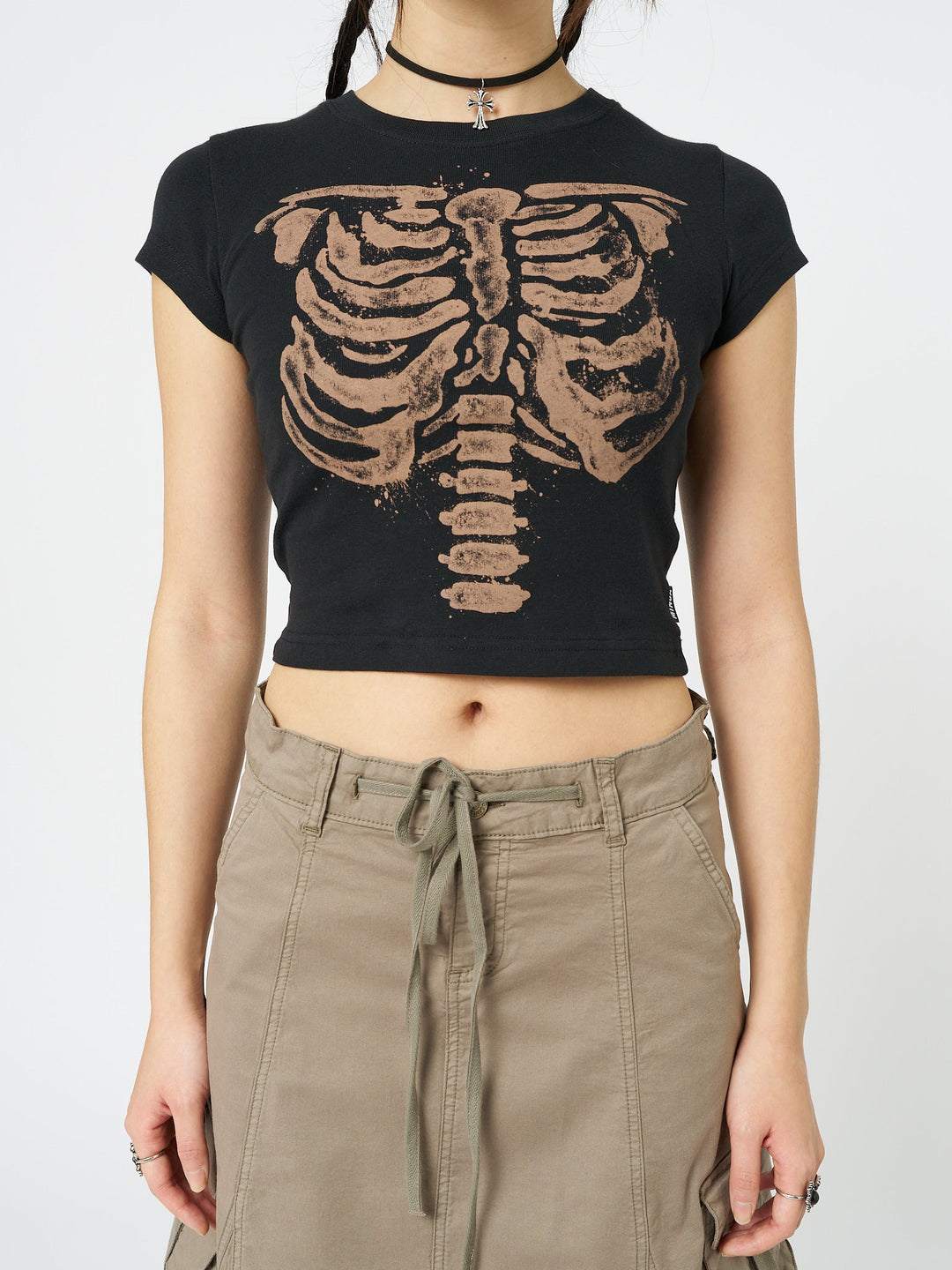 売れ筋商品|||ラッキーブランド カットソー トップス レディース Women's Singing Skeletons Crewneck Tee Jet Black Skeleton Costume Womens T Shirt Halloween Top Girls Tee Long