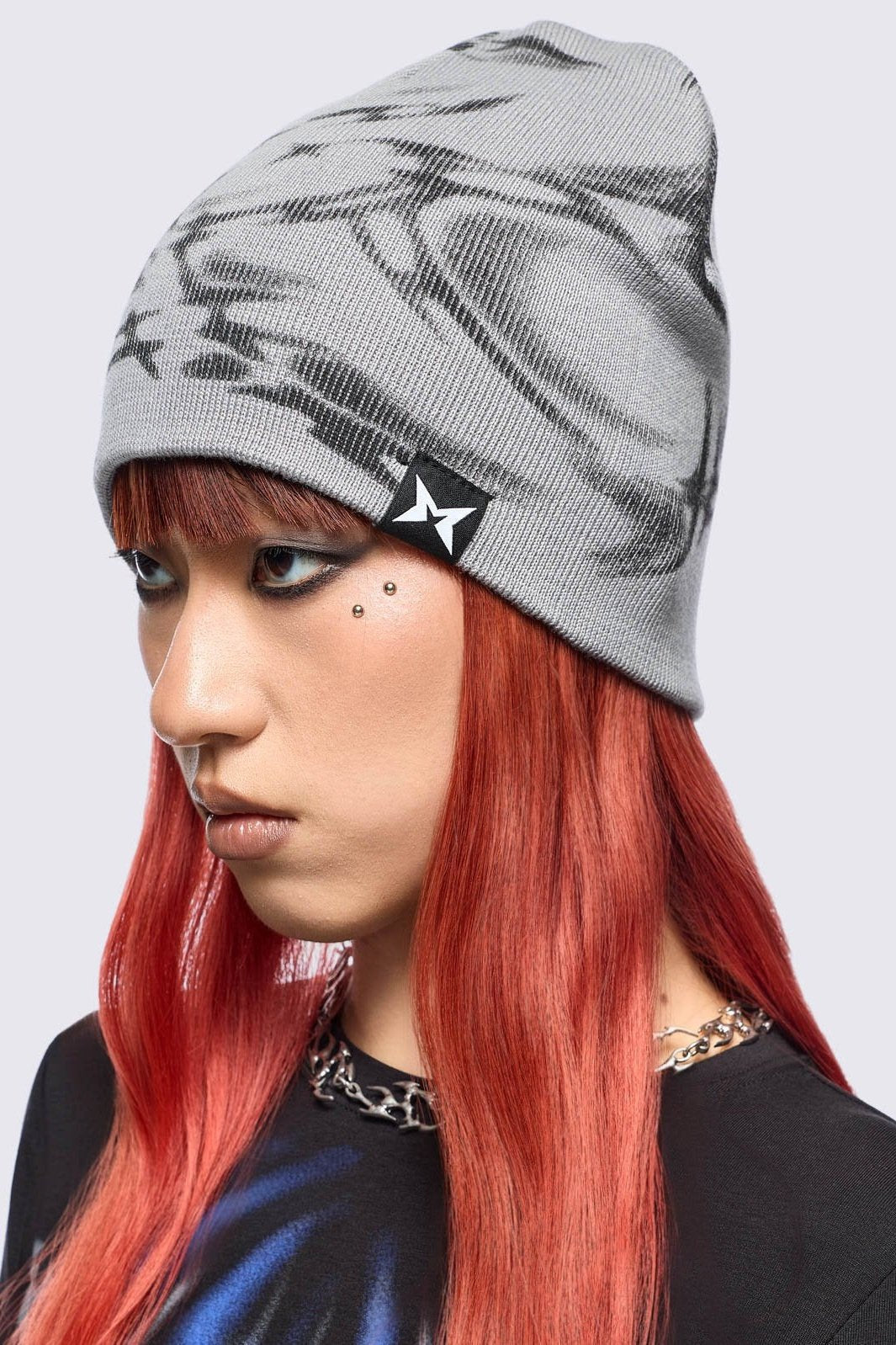 美品 chiiiibag Knit Beanie gray Cyber Sigilism Graphic Grey Beanie | Minga London x Coldf33t