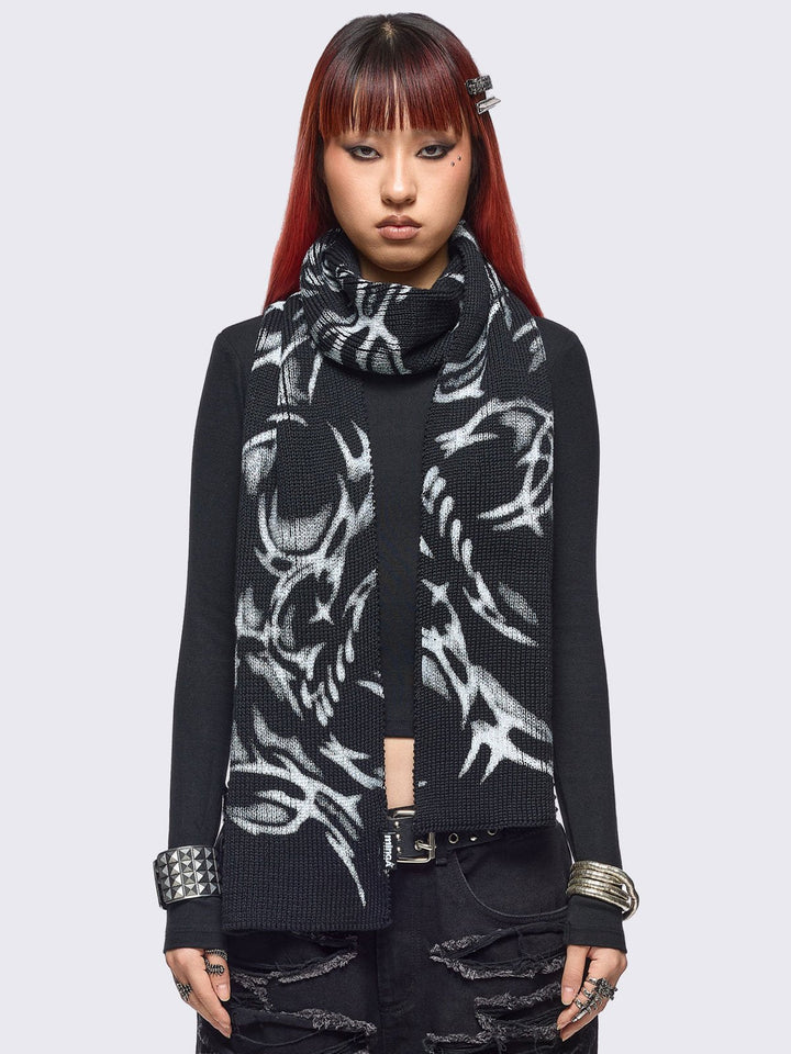 Cyber Sigislim Graphic Black Knit Scarf | Minga London x Coldf33t