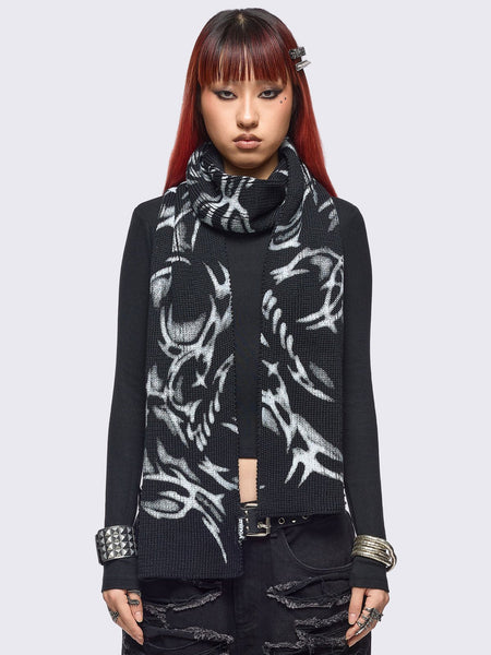 Cyber Sigislim Graphic Black Knit Scarf | Minga London x Coldf33t