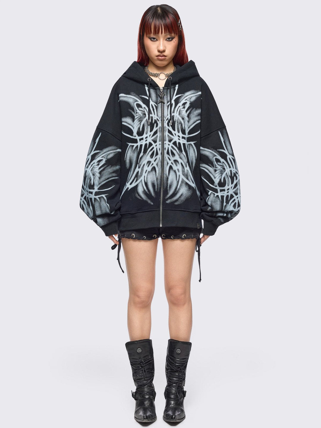 Black Cyber Graphic Zip Up Hoodie | Minga London x Coldf33t