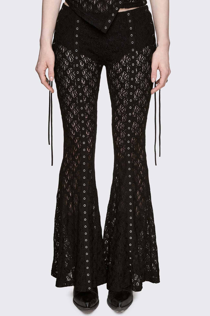 Black Lace Flare Pants - Goth | Minga London