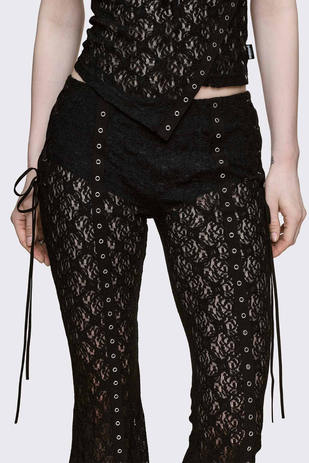 Black Lace Flare Pants - Goth | Minga London