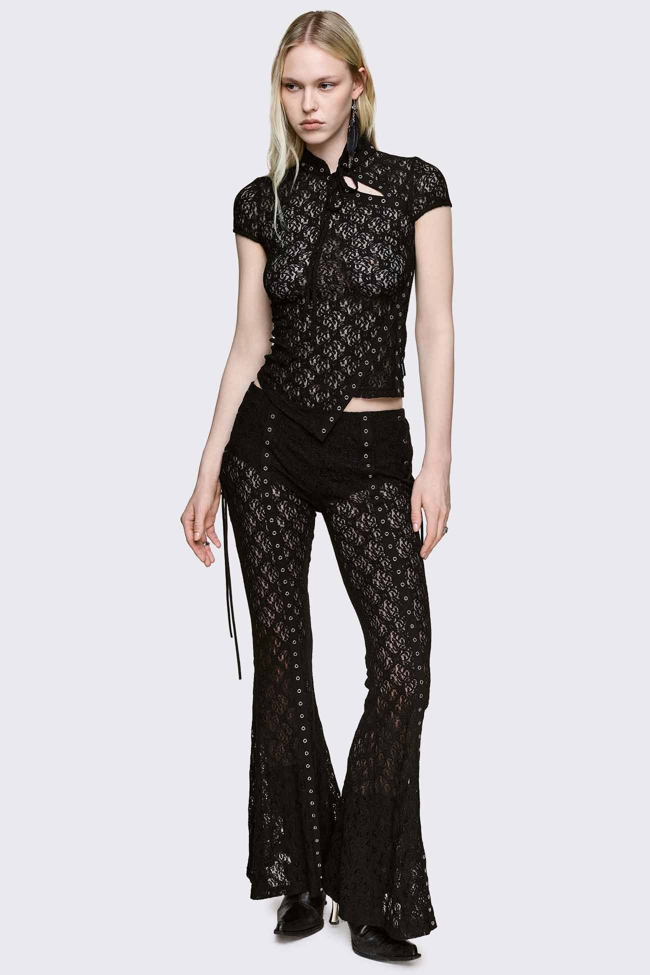 Black Lace Flare Pants - Goth | Minga London – Minga London US