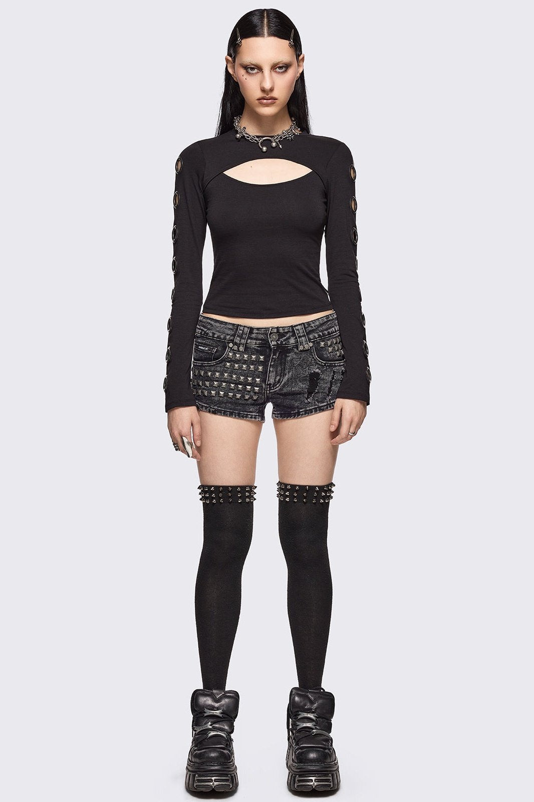 Black Cut-Out Top with Eyelet Sleeves | Minga London – Minga London US