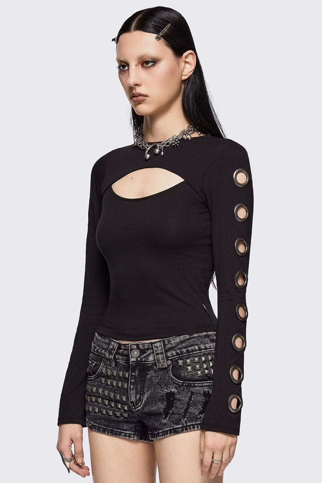 Black Cut-Out Top with Eyelet Sleeves | Minga London – Minga London US