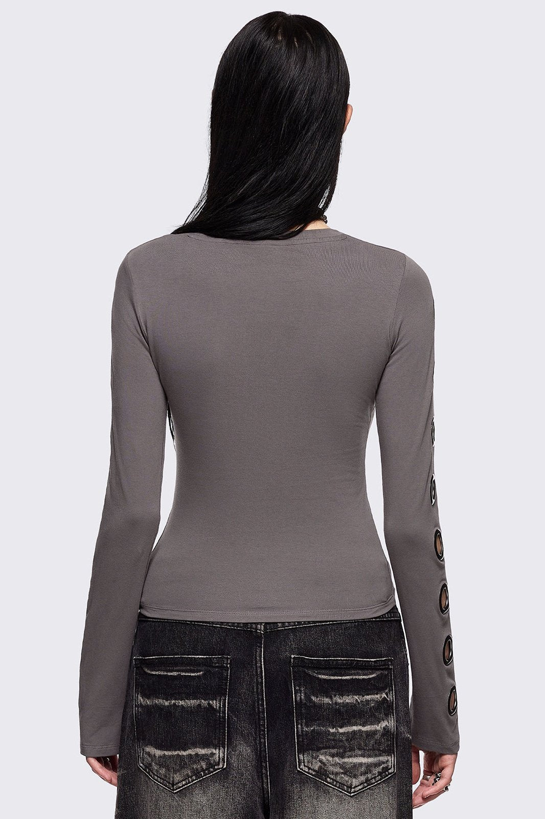 Grey Cut-Out Top with Eyelet Sleeves | Minga London