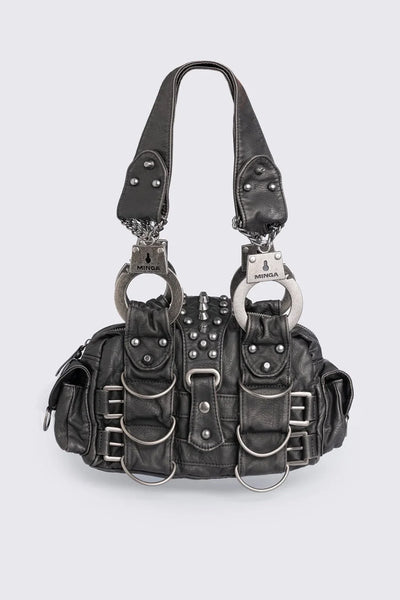 Vegan Leather Shoulder Bag with Handcuffs and Buckles | Minga