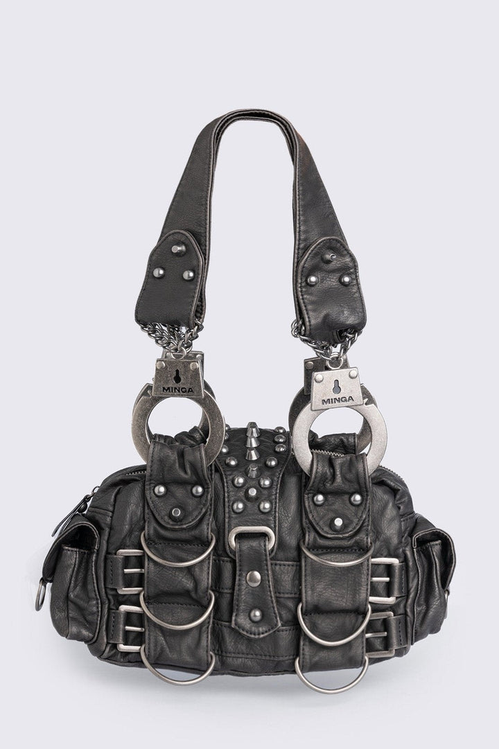 Vegan Leather Shoulder Bag with Handcuffs and Buckles | Minga