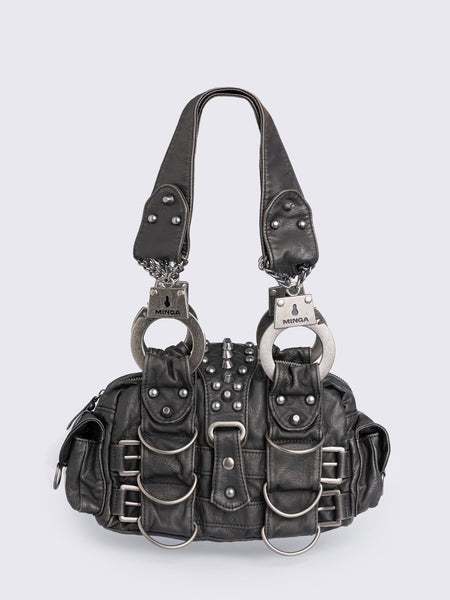 Vegan Leather Shoulder Bag with Handcuffs and Buckles | Minga