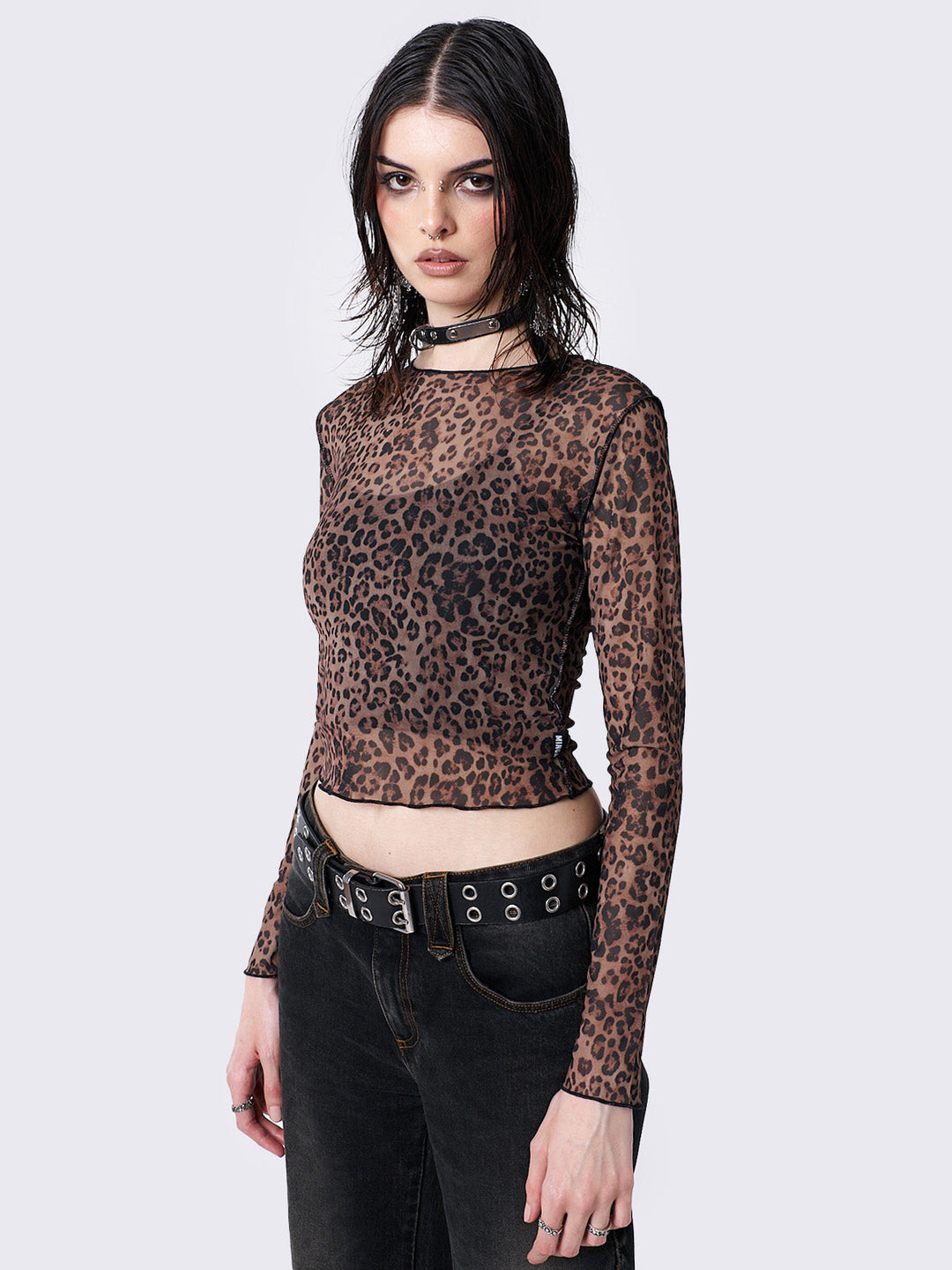 Red leopard print mesh top online