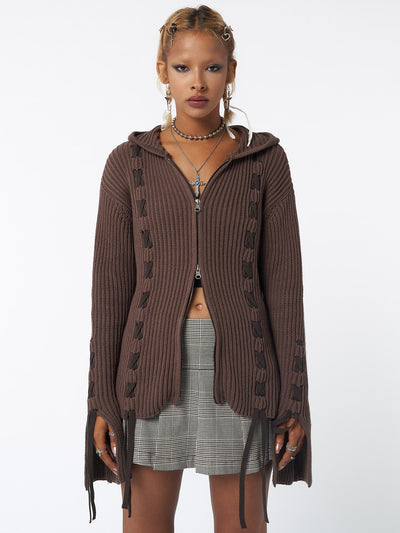 Nixie Brown Lace Up Cardigan - Minga EU