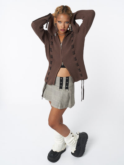 Nixie Brown Lace Up Cardigan - Minga EU