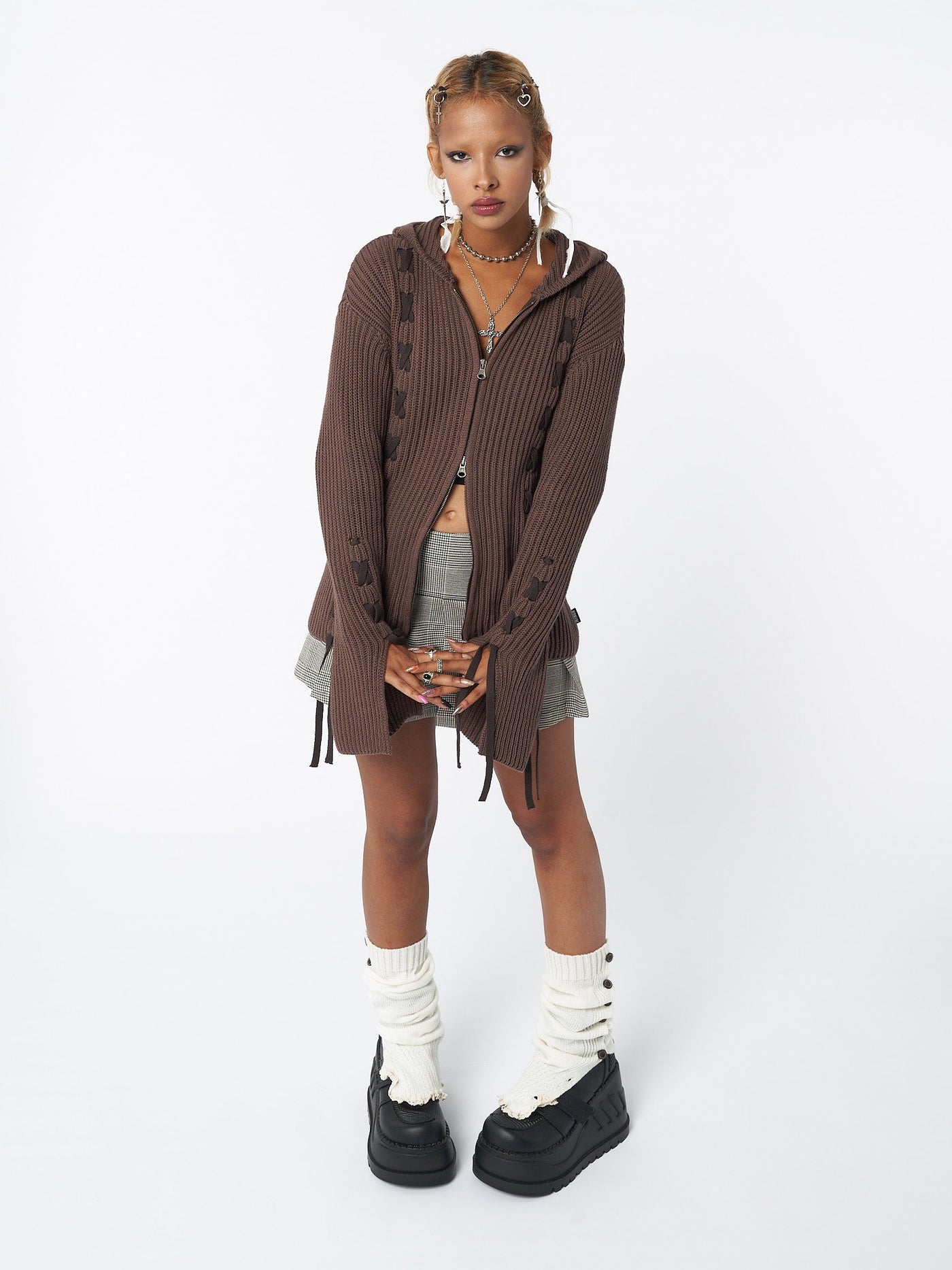 Nixie Brown Lace Up Cardigan - Minga EU