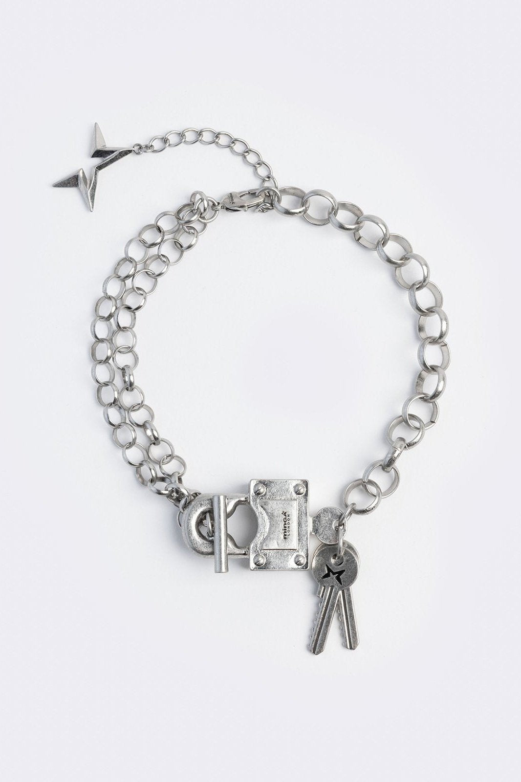 Chunky necklace with padlock and keys charm