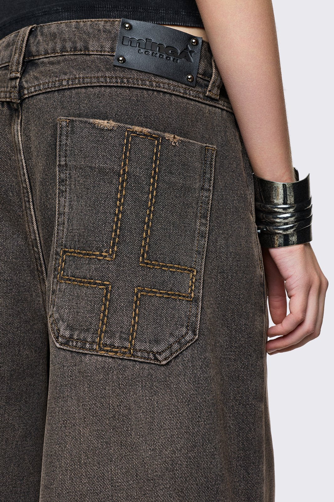 Brown Overdye Washed Baggy Jorts | Minga London