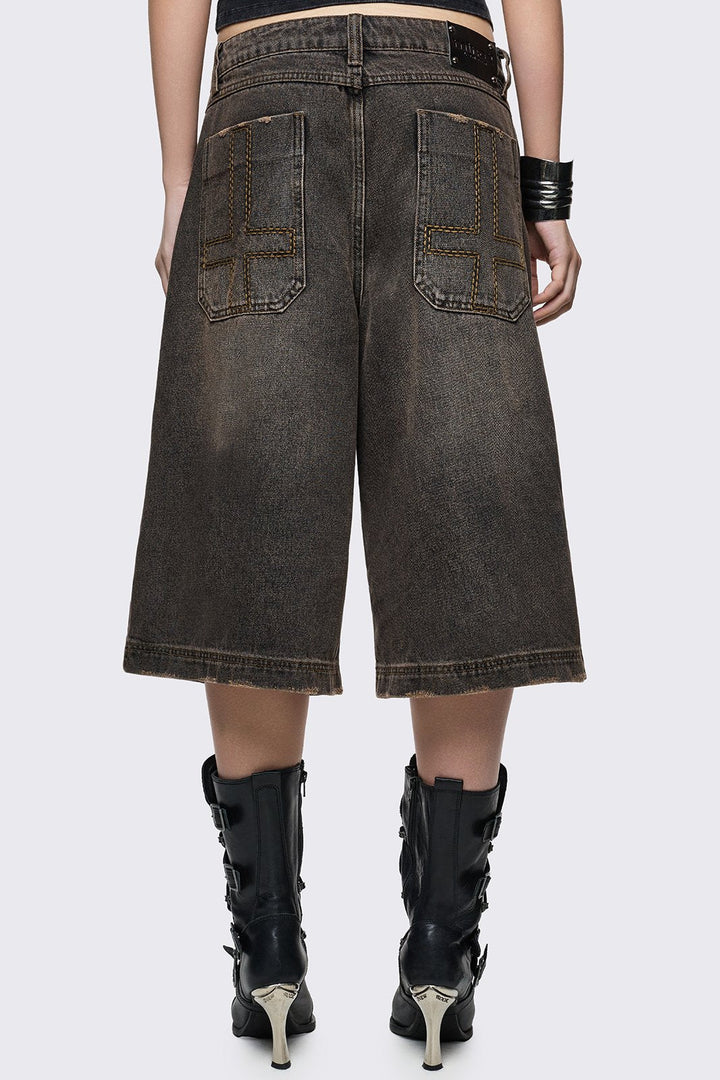 れ*い様 FILTH×MINUS BORO JACQUARD BAGGY SHO Brown Overdye Washed Baggy Jorts | Minga London – Minga London US