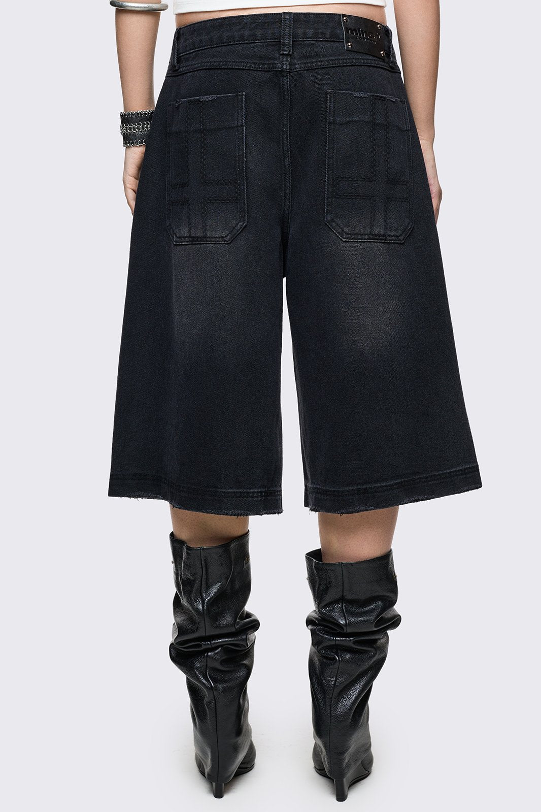 Black Denim Baggy Jorts | Minga London