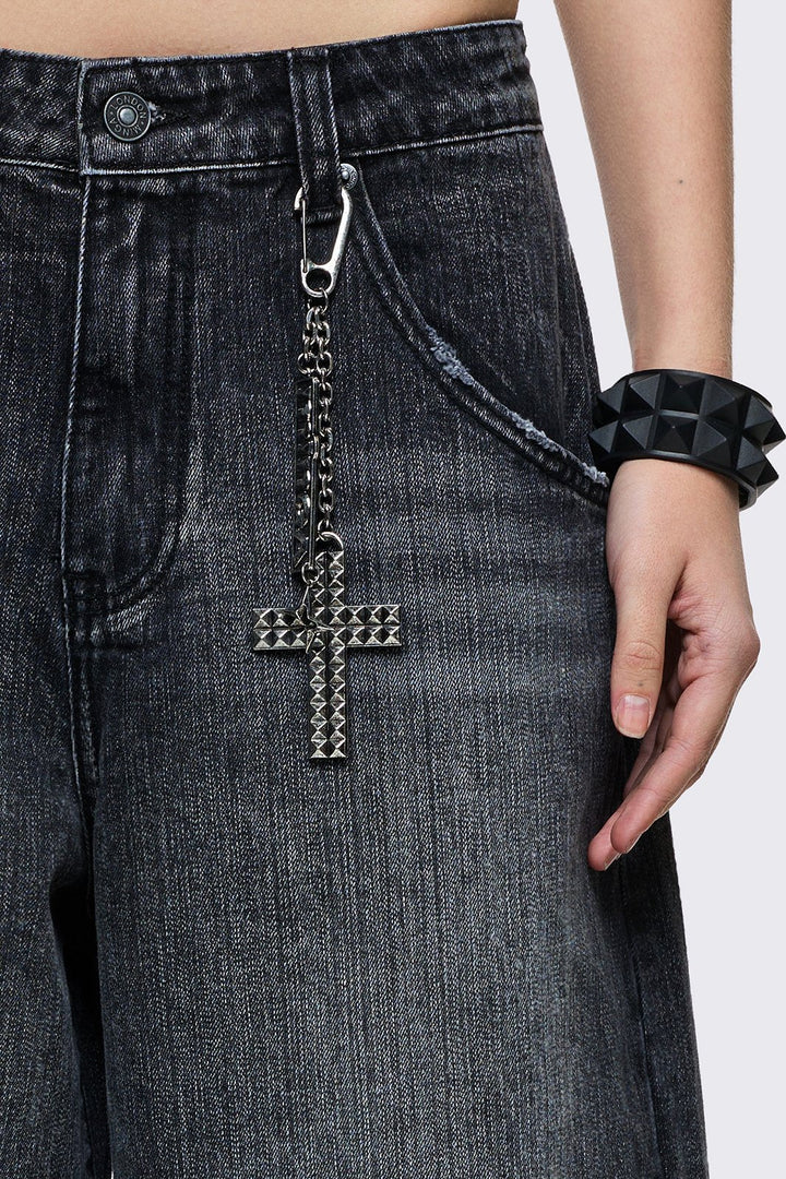 Black Worn Washed Baggy Jorts | Minga London