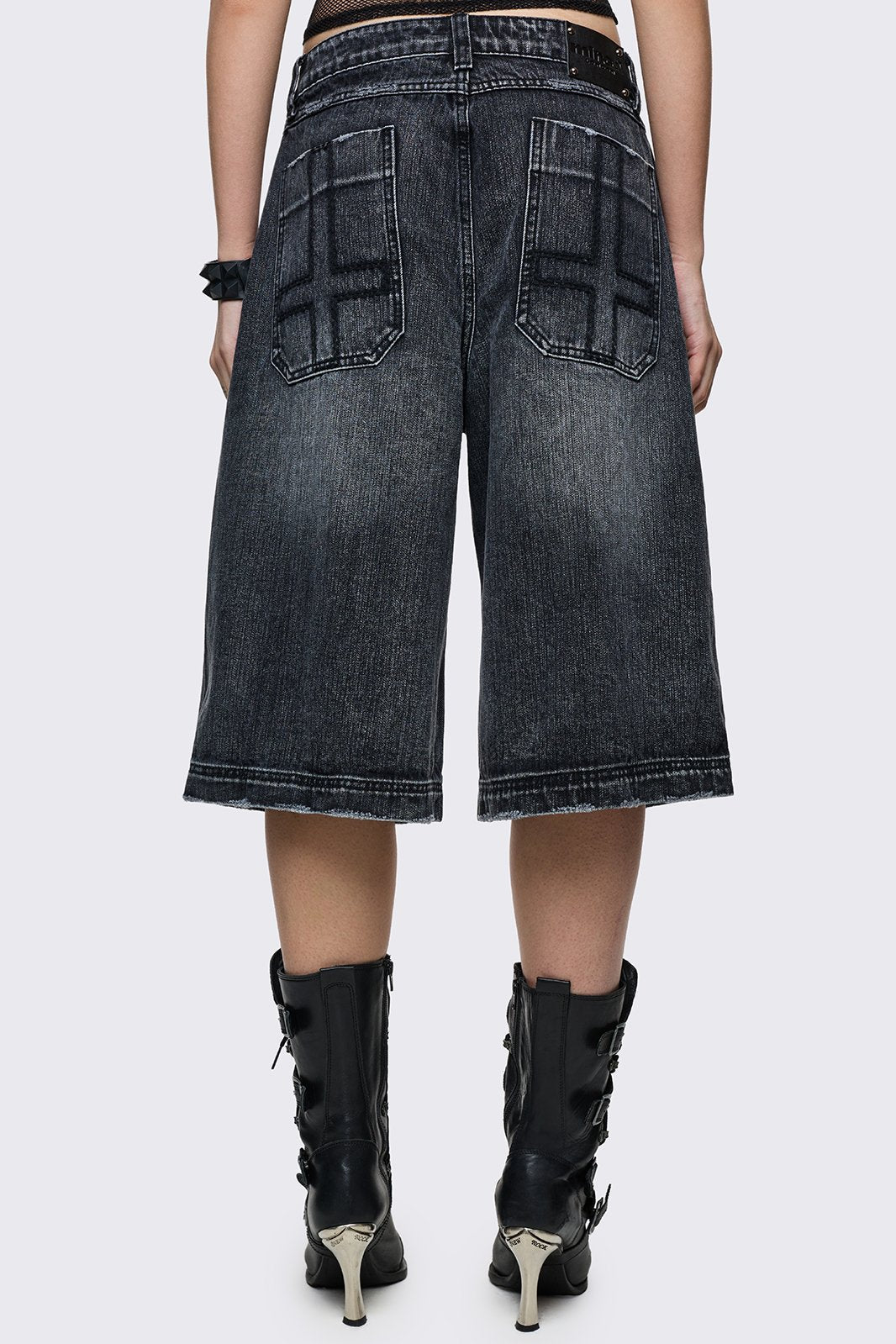 Black Worn Washed Baggy Jorts | Minga London
