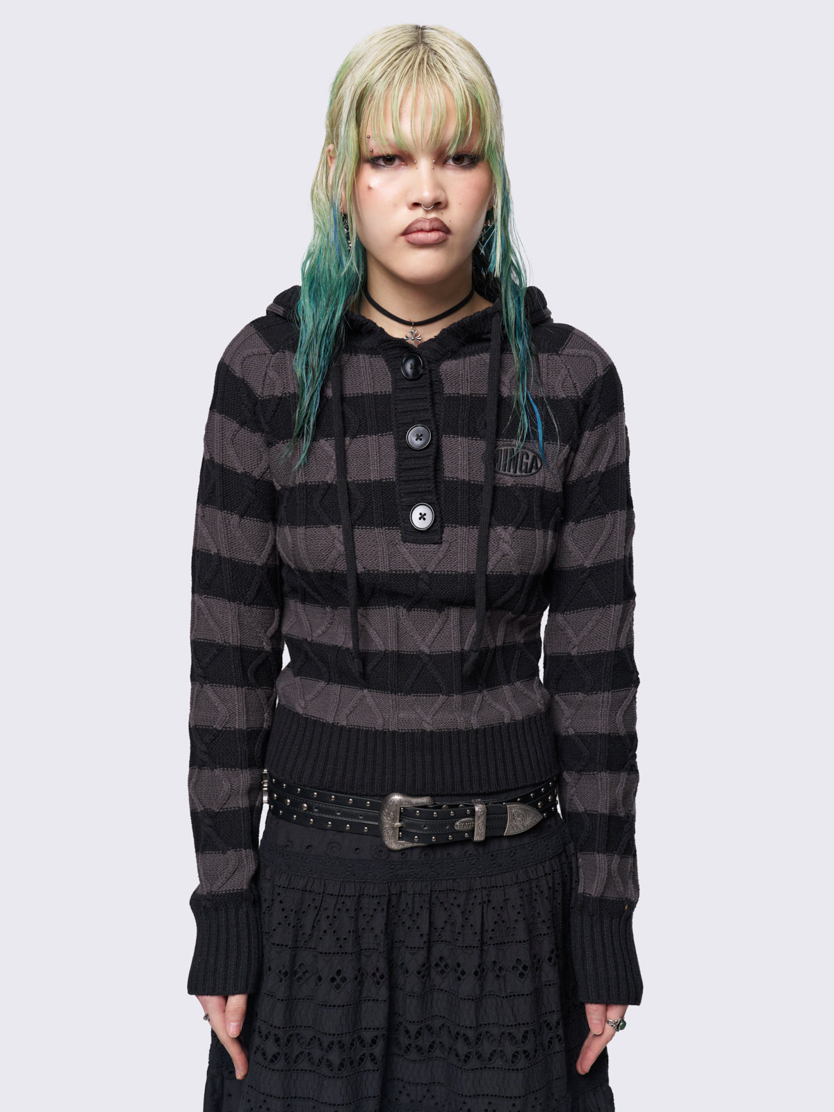 Noir Striped Knitted Hoodie