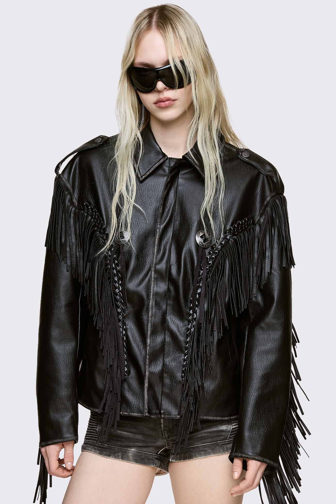 Black Fringe Faux Leather Jacket | Minga London – Minga London US