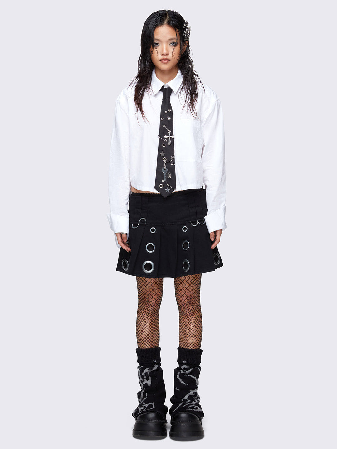 Black Leg Warmers with Cyber Sigilism Design | Minga London