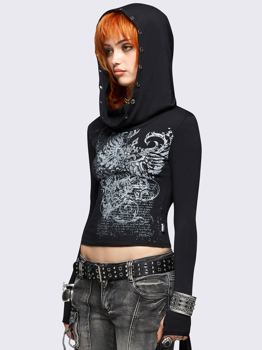 Grunge Graphic Black Hooded Top | Minga London – Minga London US