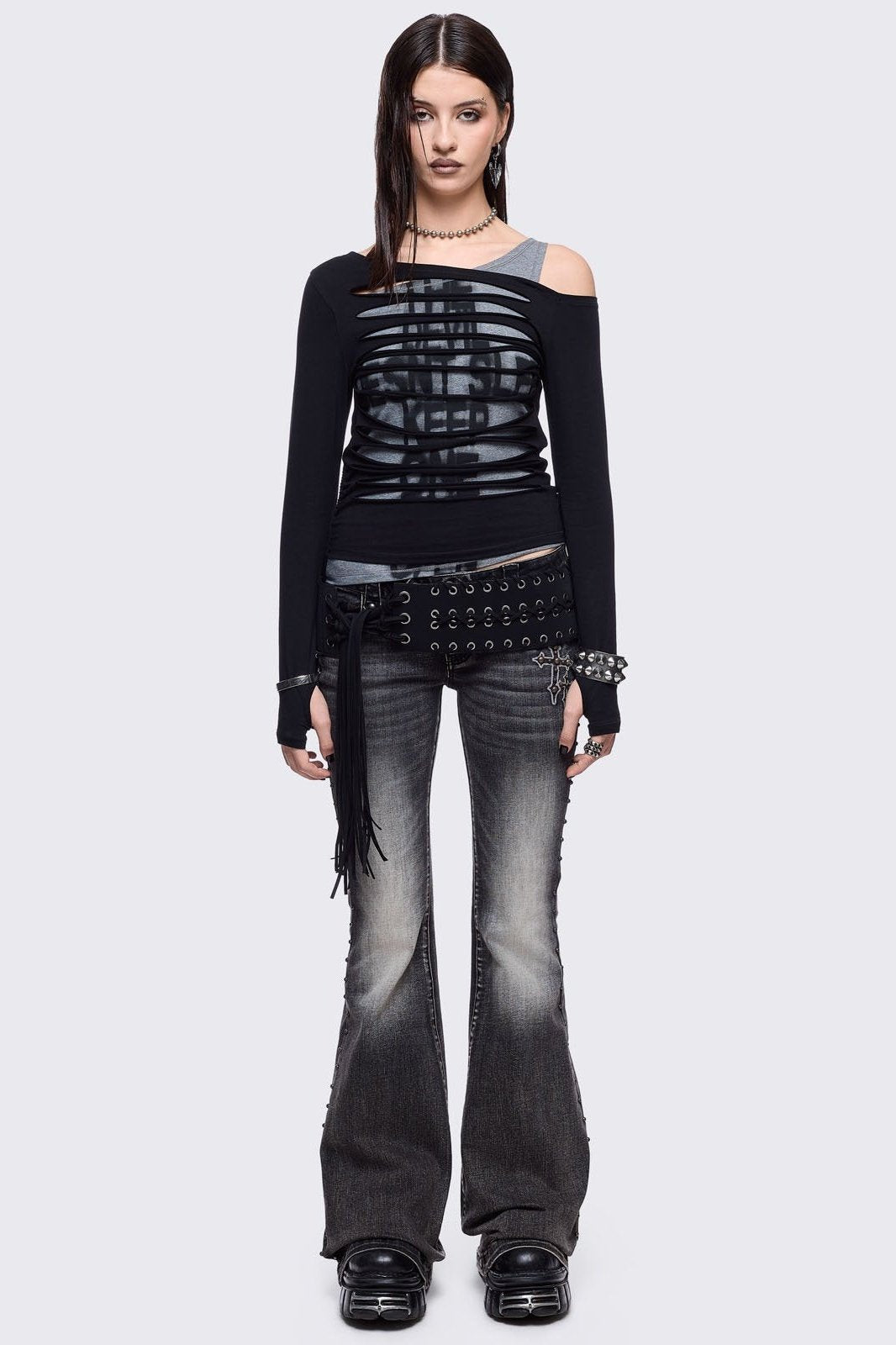 Slashed Top Black Slashed Layered Long Sleeve Top | Minga London – Minga London US