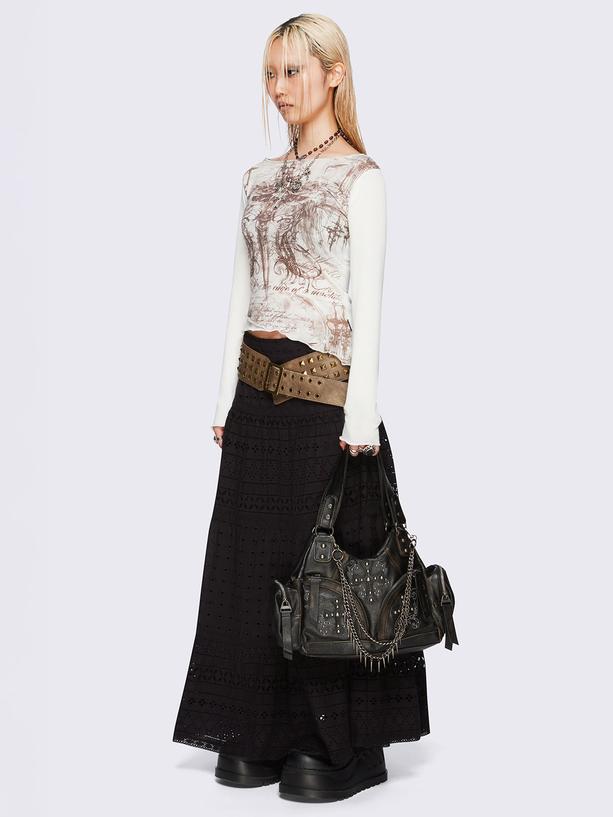 Black ruffle lace tiered maxi skirt - Fairycore & Boho Style. 