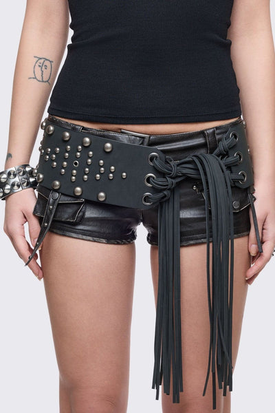 Fringe Statement Studded Black Belt Free People Blaire Fringe Wrap Belt Suede Studded Wide Tie  main image 3