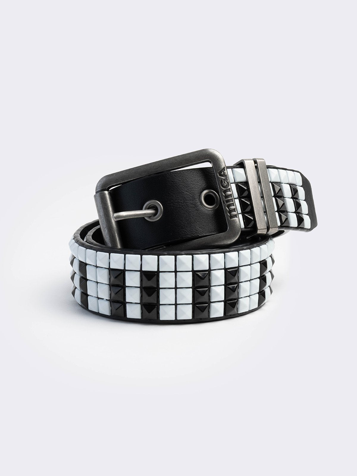 Black and white studded piano buckle belt 
