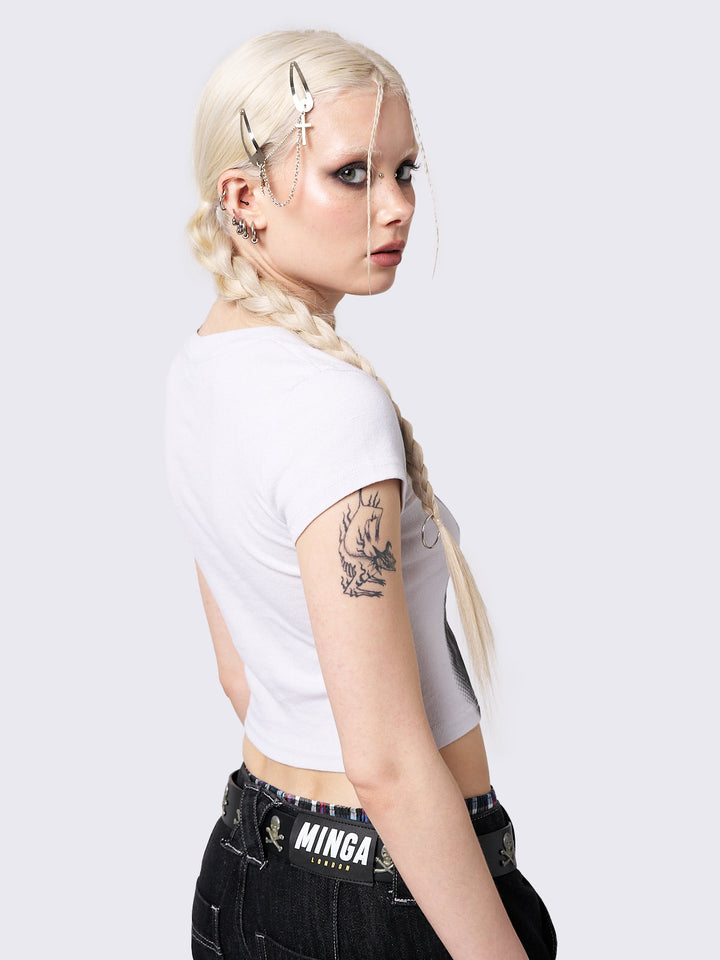 y2k グランジ tシャツ baby tee minga london 3xl Pixel Kitty Off White Y2k Graphic Baby Tee | Minga London