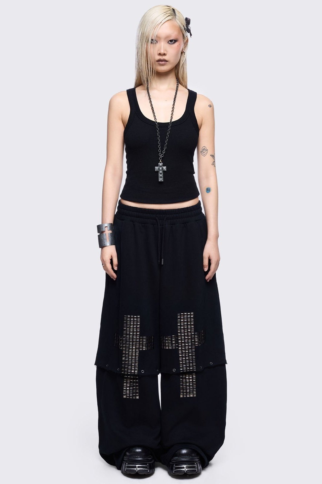Wide Leg Sweatpants with Studded Cross | Minga London – Minga