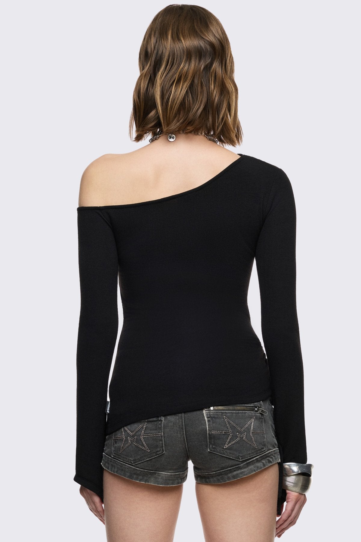 Off-Shoulder Graphic Top with Ruched Side | Minga London
