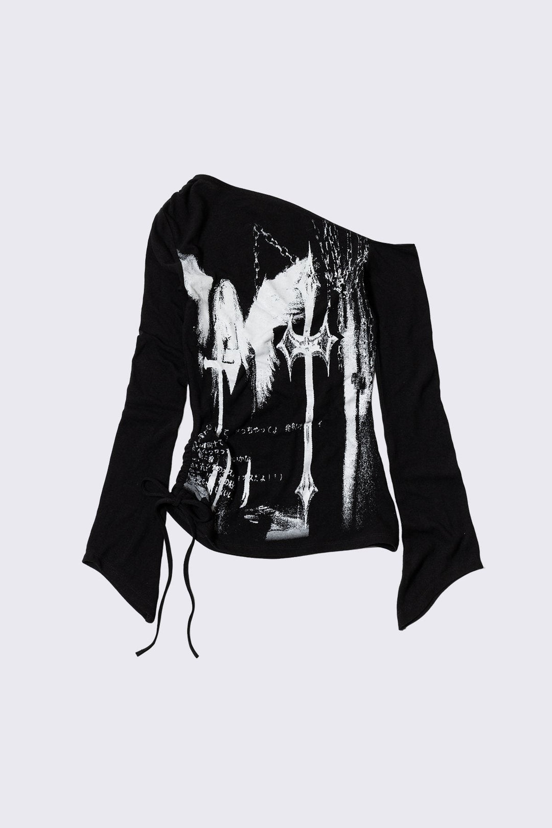 Off-Shoulder Graphic Top with Ruched Side | Minga London