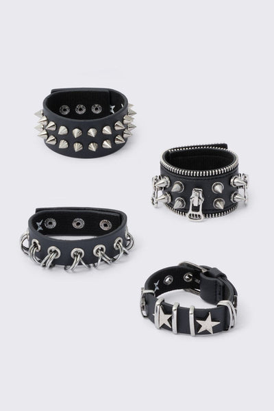 アクセサリー GARNI Little Studs bangle 4 Pc Leather Bracelet Set - Spikes, Studs and Eyelets | Minga