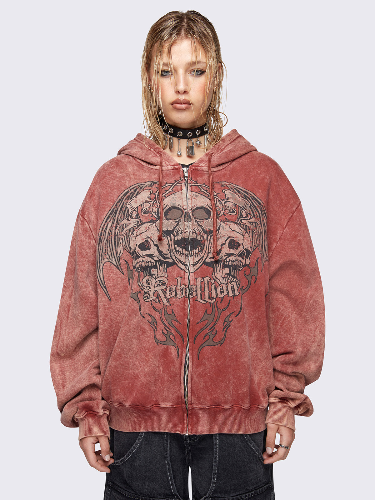 Rebellion Washed Zip Up Hoodie