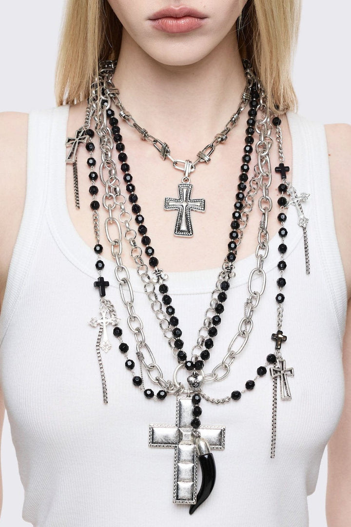 Layered Multi-Chain Necklace with Cross Pendants | Minga London