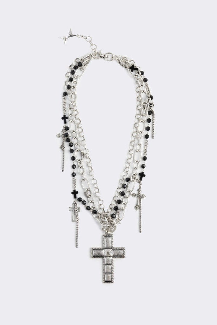 Layered Multi-Chain Necklace with Cross Pendants | Minga London