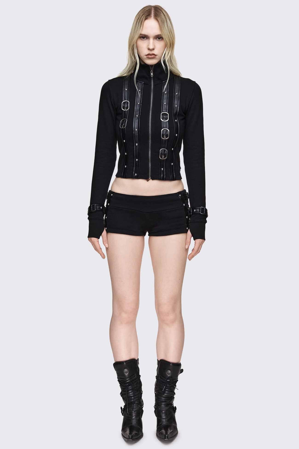 トップス Minga London spikey setup Black Studded Cross Tank Top